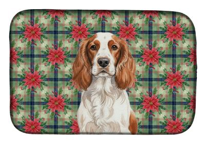 Welsh Springer Spaniel Christmas PoinsettIas Dish Drying Mat Absorbent Dish Drying Mat Pad for Kitchen Counter Dish Drainer Mat for Countertop