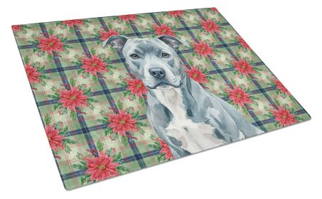 Blue American Staffordshire Terrier Christmas PoinsettIas Glass Cutting Board Decorative Tempered Glass Kitchen Cutting and Serving Board Large S