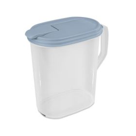 4 Pack 1 Gallon Pitcher, Clear Plastic, Flip-top Spout, Light Blue