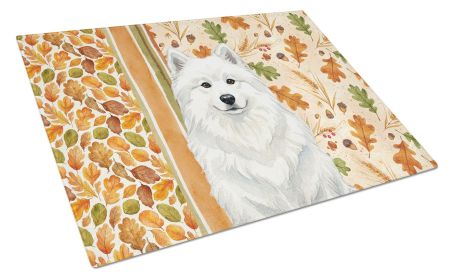 White Samoyed Heirloom Fall Glass Cutting Board Decorative Tempered Glass Kitchen Cutting and Serving Board Large Size Chopping Board