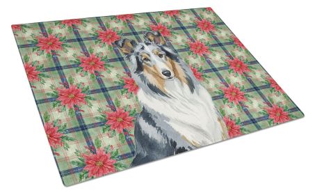 Blue Merle Collie Christmas PoinsettIas Glass Cutting Board Decorative Tempered Glass Kitchen Cutting and Serving Board Large Size Chopping Board