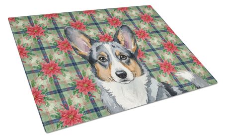 Blue Merle Cardigan Welsh Corgi Christmas PoinsettIas Glass Cutting Board Decorative Tempered Glass Kitchen Cutting and Serving Board Large Size