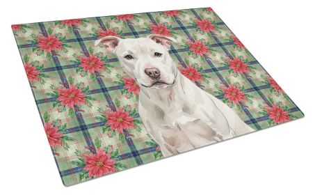 White Staffordshire Bull Terrier Christmas PoinsettIas Glass Cutting Board Decorative Tempered Glass Kitchen Cutting and Serving Board Large Size