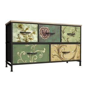 Dresser, Bedside table with a movable fabric box, sturdy steel-framed wooden top organizer furniture (Option: 5BC)